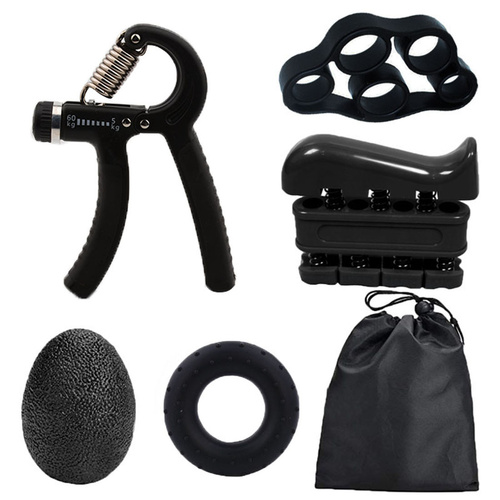 Black 5-Piece Hand Grip Strength Training Set – Adjustable Grip Exerciser, Silicone Grip Rings & Grip Ball - Main Image