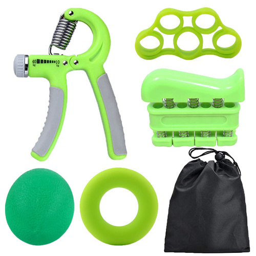 Green 5-Piece Hand Grip Strength Training Set - Adjustable Grip Exerciser, Silicone Grip Rings & Grip Ball - Main Image