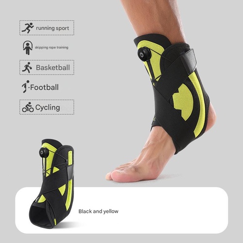 1 Pair Black And Yellow Adjustable Ankle Brace - Compression Support for Running, Sports, and Ankle Recovery - Main Image
