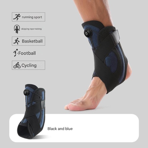 1 Pair Black And Blue Adjustable Ankle Brace - Compression Support for Running, Sports, and Ankle Recovery - Main Image