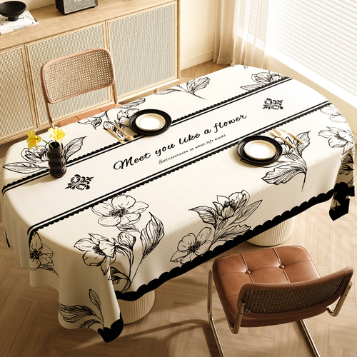 Style D Black And Off White Premium PVC Tablecloth - Oil & Water Resistant Table Cover for Dining Tables (120 x 180 cm) - Main Image