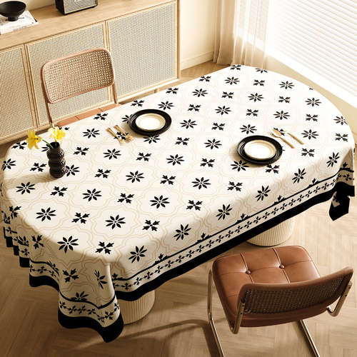 Style F Black And Off White Premium PVC Tablecloth - Oil & Water Resistant Table Cover for Dining Tables (120 x 180 cm) - Main Image