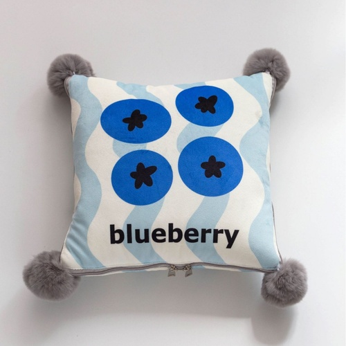 Blue Blueberry Pattern Premium Plush Throw Pillow Blanket Combo - Versatile Sofa Cushion for Home and Car Use, Ideal for Naps and Lounging - Main Image