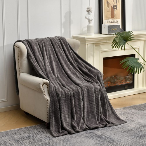 Dark Grey Soft Flannel Jacquard Throw Blanket - Cozy Sofa & Bed Cover, Air Conditioning Blanket, 50 x 60 Inches, Elegant Solid Color - Main Image