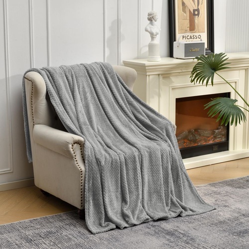 Grey Soft Flannel Jacquard Throw Blanket - Cozy Sofa & Bed Cover, Air Conditioning Blanket, 50 x 60 Inches, Elegant Solid Color - Main Image