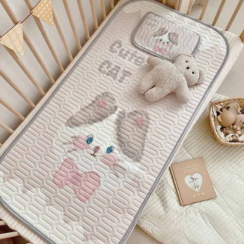 Cute Cat Pattern 2 Piece Set Kids Cooling Pad Set - 60x120cm Cartoon Latex Mattress Protector,  Pillow - Main Image