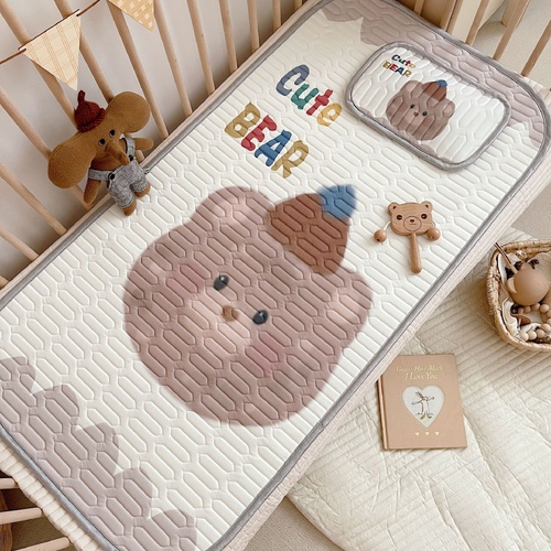 Cute Bear Pattern 2 Piece Set Kids Cooling Pad Set - 60x120cm Cartoon Latex Mattress Protector,  Pillow - Main Image