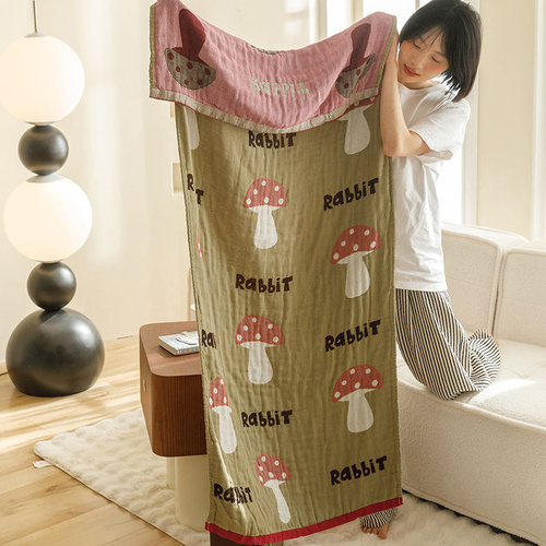 Mushroom Pattern Soft and Absorbent 4-Layer Cotton Bath Towel for Adults and Children | Cartoon Design | 80*160 cm | Perfect for Bathing and Lounging - Main Image