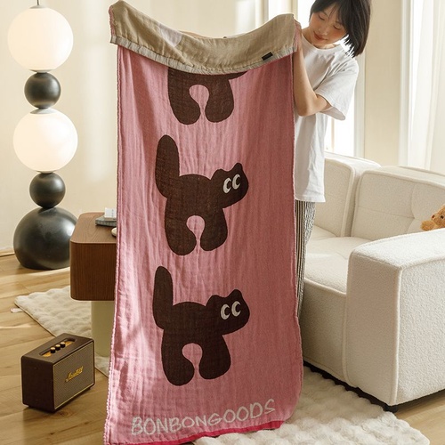 Cats Pattern Soft and Absorbent 4-Layer Cotton Bath Towel for Adults and Children | Cartoon Design | 80*160 cm | Perfect for Bathing and Lounging - Main Image