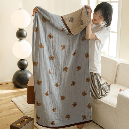 Bears Pattern Soft and Absorbent 4-Layer Cotton Bath Towel for Adults and Children | Cartoon Design | 80*160 cm | Perfect for Bathing and Lounging - Main Image