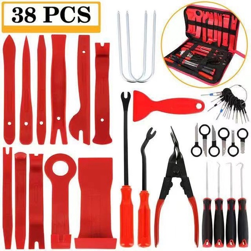 Red 38PCS Car Interior Trim Removal Tool Kit - Durable PP Material for Car Audio, Dashboard, Door Panel, and Modification - Main Image