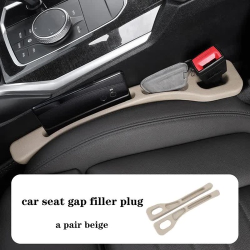 Beige Car Seat Gap Filler - 2 Pieces Car Interior Storage Organizer for Front Seat Seam - Main Image