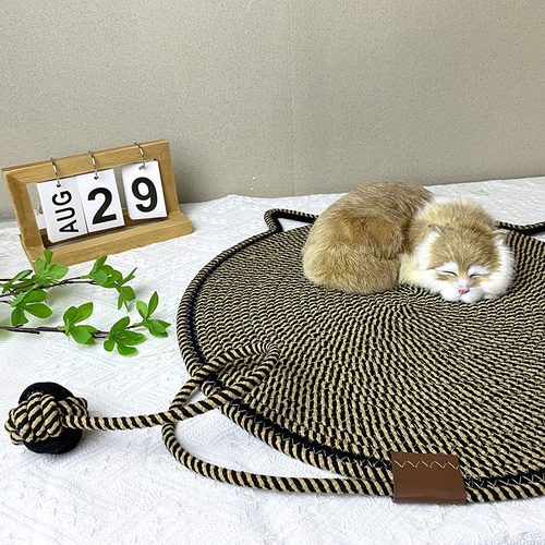 3 Pcs Black And Brown Durable Cat Scratching Mat with Attached Toy Ball - Washable and Multi-Functional, Ideal for Cats' Scratching and Sleeping - 50c - Main Image