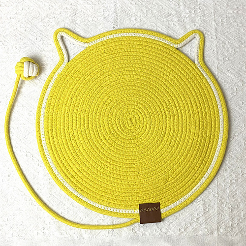 3 Pcs Yellow Durable Cat Scratching Mat with Attached Toy Ball - Washable and Multi-Functional, Ideal for Cats' Scratching and Sleeping - 50cm Diamete - Main Image
