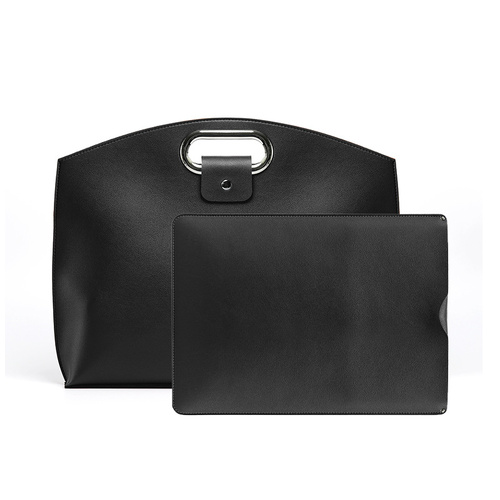Black Elegant PU Leather Laptop Handbag & Sleeve - Protective and Stylish Laptop Case with Adjustable Strap for 15.6-inch Laptops - Main Image