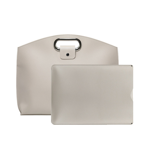 Off White Elegant PU Leather Laptop Handbag & Sleeve - Protective and Stylish Laptop Case with Adjustable Strap for 15.6-inch Laptops - Main Image