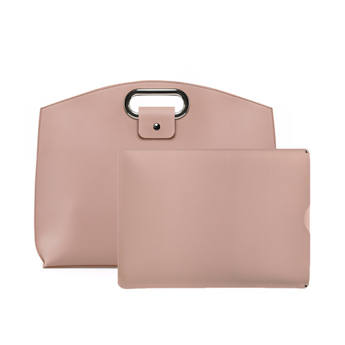 Pink Elegant PU Leather Laptop Handbag & Sleeve - Protective and Stylish Laptop Case with Adjustable Strap for 15.6-inch Laptops - Main Image