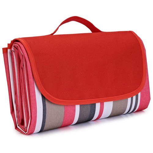Red Stripes Stitching Premium Picnic Mat - Extra Thick & Waterproof Oxford Cloth Camping Blanket - 145x180cm - Main Image