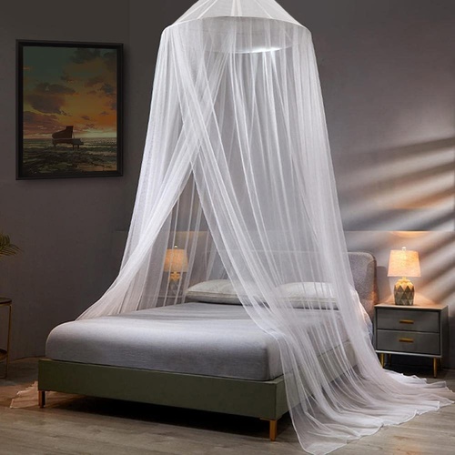White Hanging Princess Bed Canopy Mosquito Net - Dome Bedding for Dorm Rooms & Bedrooms (Fits ≤1.5m Beds) - Main Image
