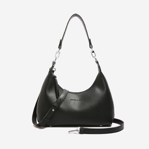 Black Women's Trendy PU Leather Shoulder Bag - Fashionable Underarm Hobo Bag with Adjustable Strap - Main Image