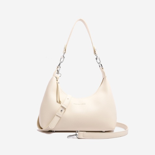 Off White Women's Trendy PU Leather Shoulder Bag - Fashionable Underarm Hobo Bag with Adjustable Strap - Main Image