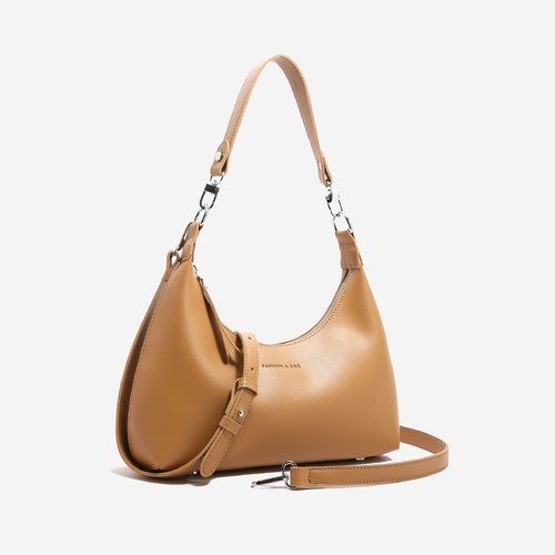 Brown Women's Trendy PU Leather Shoulder Bag - Fashionable Underarm Hobo Bag with Adjustable Strap - Main Image