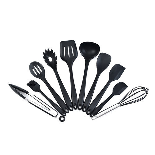 Black 10-Piece Premium Silicone Kitchen Utensil Set - Heat Resistant, Non-Stick Cookware - Main Image