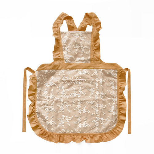 Yellow Ruffled Kitchen Apron with Floral Lace - Comfortable Baking & Crafting Apron - Main Image