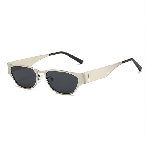 Silver Frame Black Gray Film Retro Cat Eye Sunglasses - Metal Frame, UV400 Protection - Main Image