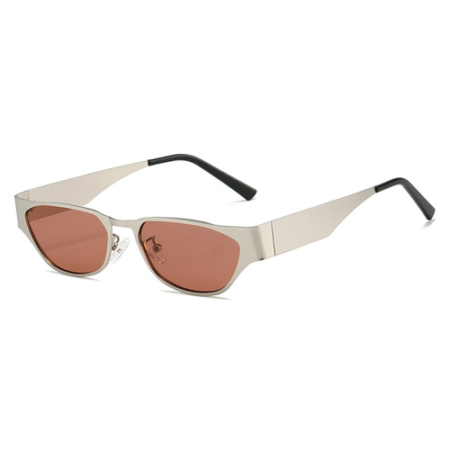 Silver Frame Powder Film Retro Cat Eye Sunglasses - Metal Frame, UV400 Protection - Main Image