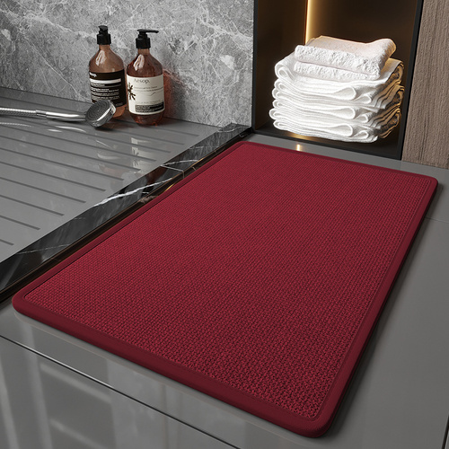 Red Quick Dry Bathroom Rug - Non-Slip PVC Foam, Super Absorbent, 40x60cm - Main Image
