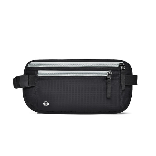 Black(Gray Zipper) Nylon Travel Waist Pack - Waterproof, RFID Blocking, Lightweight - Main Image