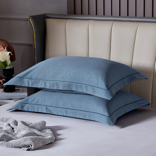 Blue Pure Cotton Flannel Pillowcase Set - Soft, Thickened, Solid Color (Pair, 48x74cm) - Main Image