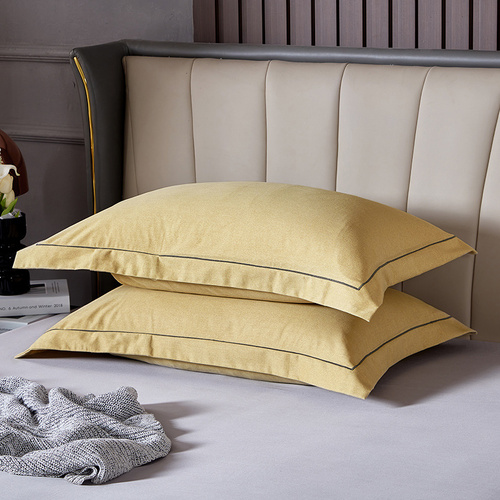 Yellow Pure Cotton Flannel Pillowcase Set - Soft, Thickened, Solid Color (Pair, 48x74cm) - Main Image