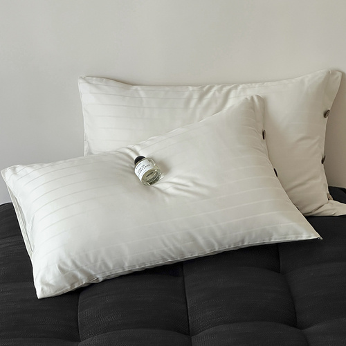 White Wide Stripes Long Staple Cotton Sateen Pillowcase Set - Jacquard Striped, Pure Cotton, 48x74cm (Pair) - Main Image