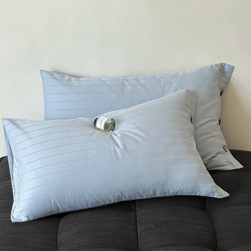 Blue Wide Stripes Long Staple Cotton Sateen Pillowcase Set - Jacquard Striped, Pure Cotton, 48x74cm (Pair) - Main Image