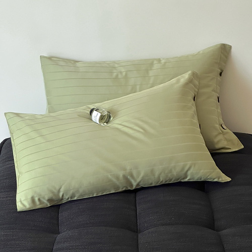 Dark Green Wide Stripes Long Staple Cotton Sateen Pillowcase Set - Jacquard Striped, Pure Cotton, 48x74cm (Pair) - Main Image