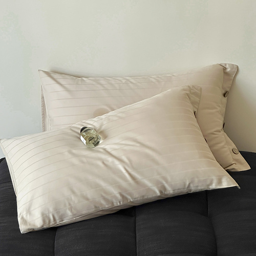 Off White Wide Stripes Long Staple Cotton Sateen Pillowcase Set - Jacquard Striped, Pure Cotton, 48x74cm (Pair) - Main Image