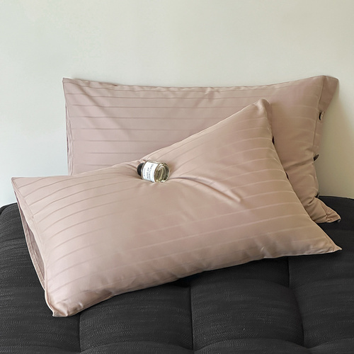 Light Brown Wide Stripes Long Staple Cotton Sateen Pillowcase Set - Jacquard Striped, Pure Cotton, 48x74cm (Pair) - Main Image