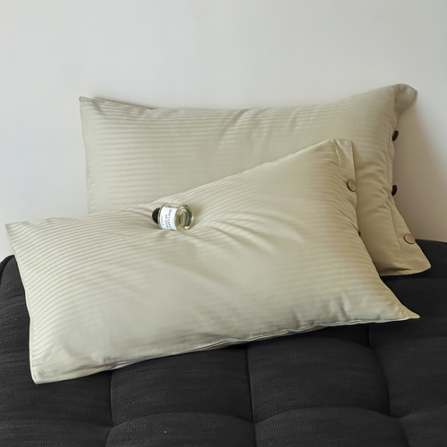 Light Green Pinstripe Long Staple Cotton Sateen Pillowcase Set - Jacquard Striped, Pure Cotton, 48x74cm (Pair) - Main Image