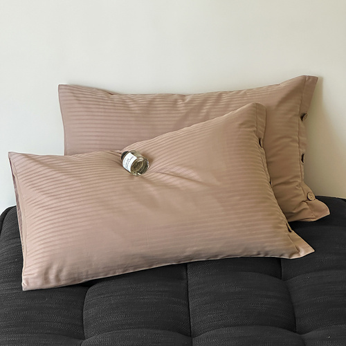 Light Brown Pinstripe Long Staple Cotton Sateen Pillowcase Set - Jacquard Striped, Pure Cotton, 48x74cm (Pair) - Main Image
