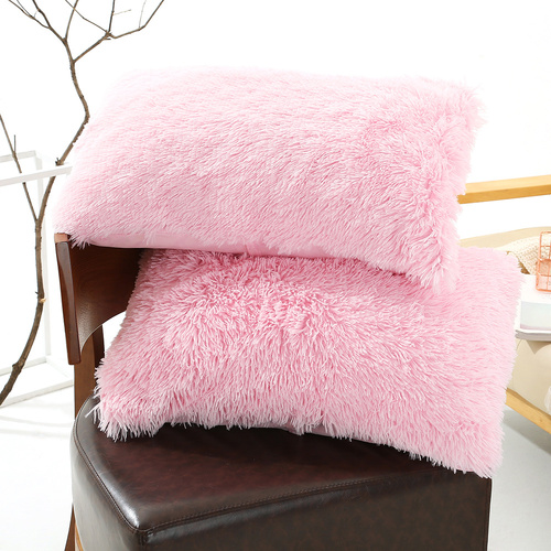 Pink Faux Fur Pillowcase Set - Crystal Velvet Plush Throw Pillow Covers, Bedding Accent (50x70cm, Pair) - Main Image