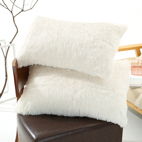 White Faux Fur Pillowcase Set - Crystal Velvet Plush Throw Pillow Covers, Bedding Accent (50x70cm, Pair) - Main Image