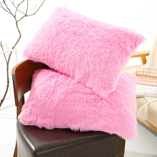 Dark Pink Faux Fur Pillowcase Set - Crystal Velvet Plush Throw Pillow Covers, Bedding Accent (50x70cm, Pair) - Main Image