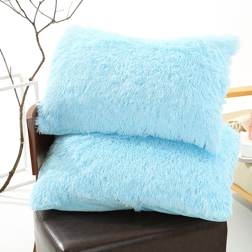 Light Blue Faux Fur Pillowcase Set - Crystal Velvet Plush Throw Pillow Covers, Bedding Accent (50x70cm, Pair) - Main Image