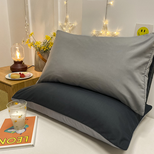 Dark Grey And Light Grey Washed Cotton Pillowcase Set - Solid Color, Simple Two-Tone Design, 48x74cm (Pair) - Main Image