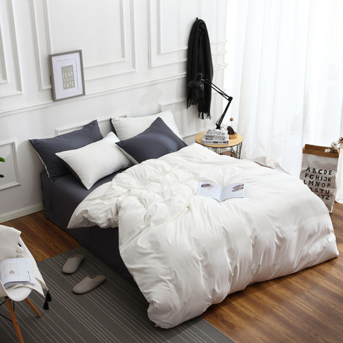 Grey And White Stitching Ultra-Soft Solid Color 4-Piece Bedding Set - Queen Size(Suitable for 2m bed) - Main Image