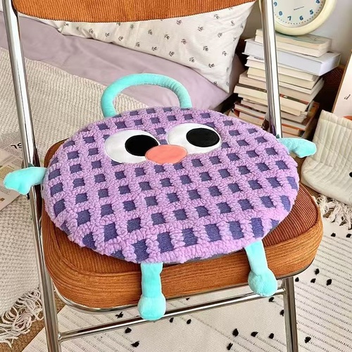 Purple Plaid Cute Cartoon Round Memory Foam Seat Cushion - Detachable & Washable - Main Image