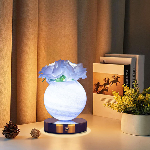 Blue Dreamy Rose Planet Lamp Night Light - Elegant 21cm USB-Charged 3-Color Touch Dimming Decor Gift - Main Image