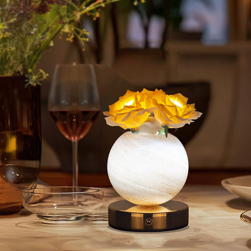 Champagne Dreamy Rose Planet Lamp Night Light - Elegant 21cm USB-Charged 3-Color Touch Dimming Decor Gift - Main Image